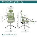 Fauteuil de bureau ergonomique TUYOHW avec repose-pieds, chaise de bureau en maille à dossier haut avec appui-tête réglable et support lombaire pour le bureau à domicile, capacité de 125 kg
