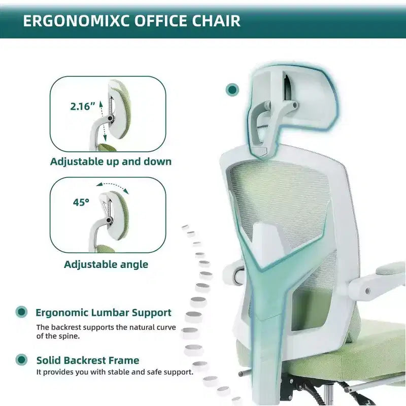 Fauteuil de bureau ergonomique TUYOHW avec repose-pieds, chaise de bureau en maille à dossier haut avec appui-tête réglable et support lombaire pour le bureau à domicile, capacité de 125 kg