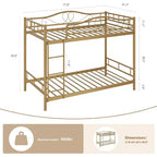 Lit superposé en métal jumeau sur jumeau, capacité de 181 kg avec garde-corps de sécurité, conception peu encombrante, pas besoin de sommier tapissier, assemblage facile, lit pour enfants silencieux