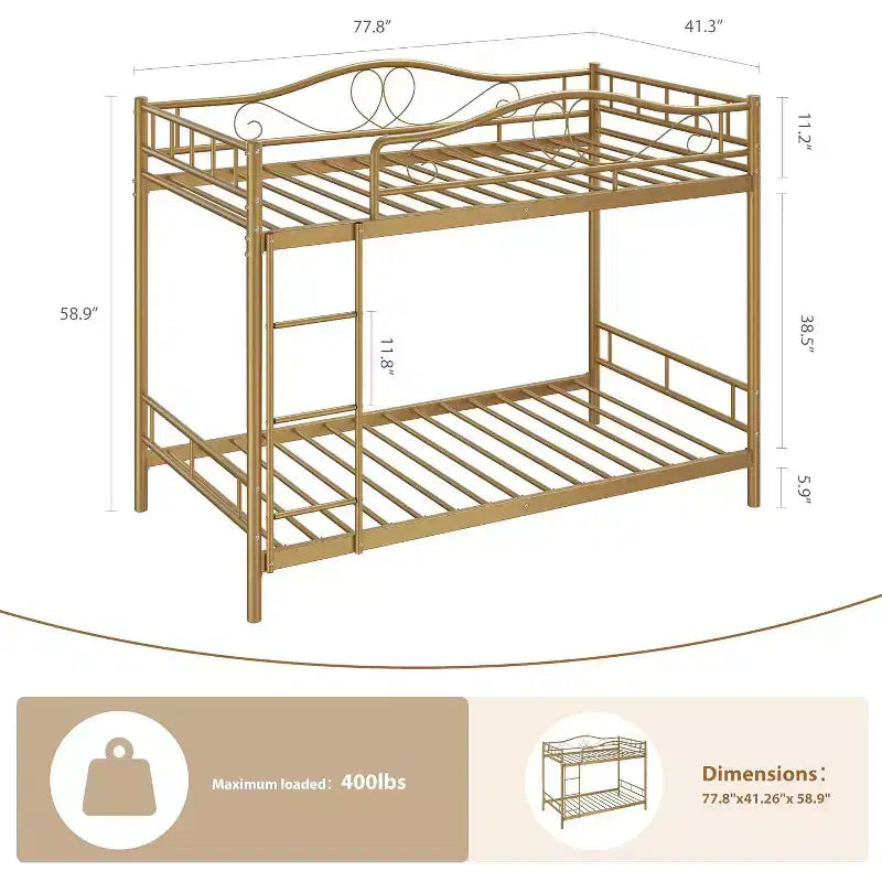 Lit superposé en métal jumeau sur jumeau, capacité de 181 kg avec garde-corps de sécurité, conception peu encombrante, pas besoin de sommier tapissier, assemblage facile, lit pour enfants silencieux