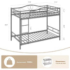 Lit superposé en métal jumeau sur jumeau, capacité de 181 kg avec garde-corps de sécurité, conception peu encombrante, pas besoin de sommier tapissier, assemblage facile, lit pour enfants silencieux