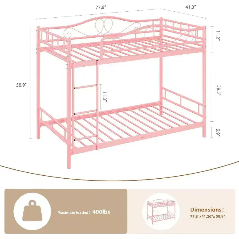 Lit superposé en métal jumeau sur jumeau, capacité de 181 kg avec garde-corps de sécurité, conception peu encombrante, pas besoin de sommier tapissier, assemblage facile, lit pour enfants silencieux