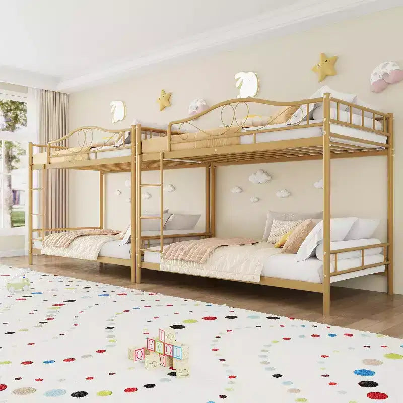 Lit superposé en métal jumeau sur jumeau, capacité de 181 kg avec garde-corps de sécurité, conception peu encombrante, pas besoin de sommier tapissier, assemblage facile, lit pour enfants silencieux