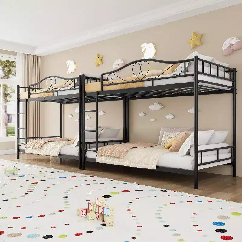 Lit superposé en métal jumeau sur jumeau, capacité de 181 kg avec garde-corps de sécurité, conception peu encombrante, pas besoin de sommier tapissier, assemblage facile, lit pour enfants silencieux