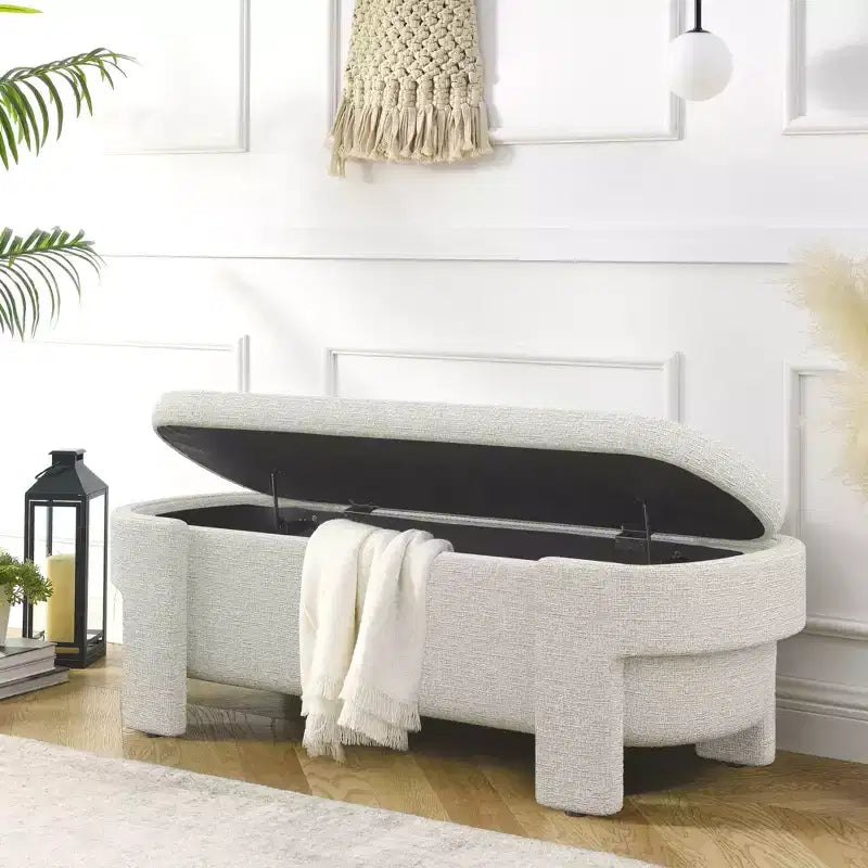 Banc de rangement capitonné en lin avec grand compartiment caché, siège confortable en mousse pour chambre à coucher, salon