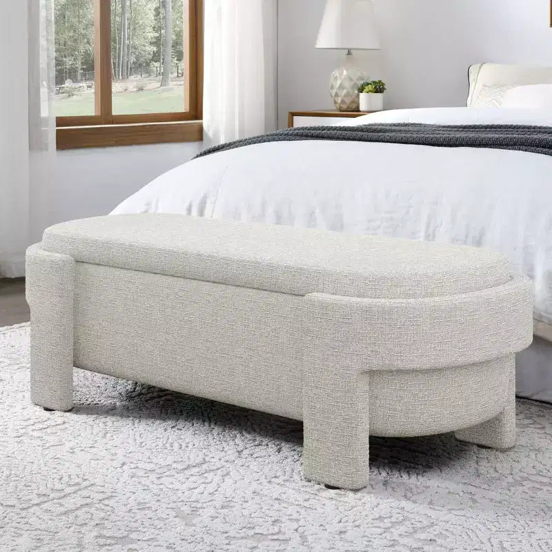 Banc de rangement capitonné en lin avec grand compartiment caché, siège confortable en mousse pour chambre à coucher, salon