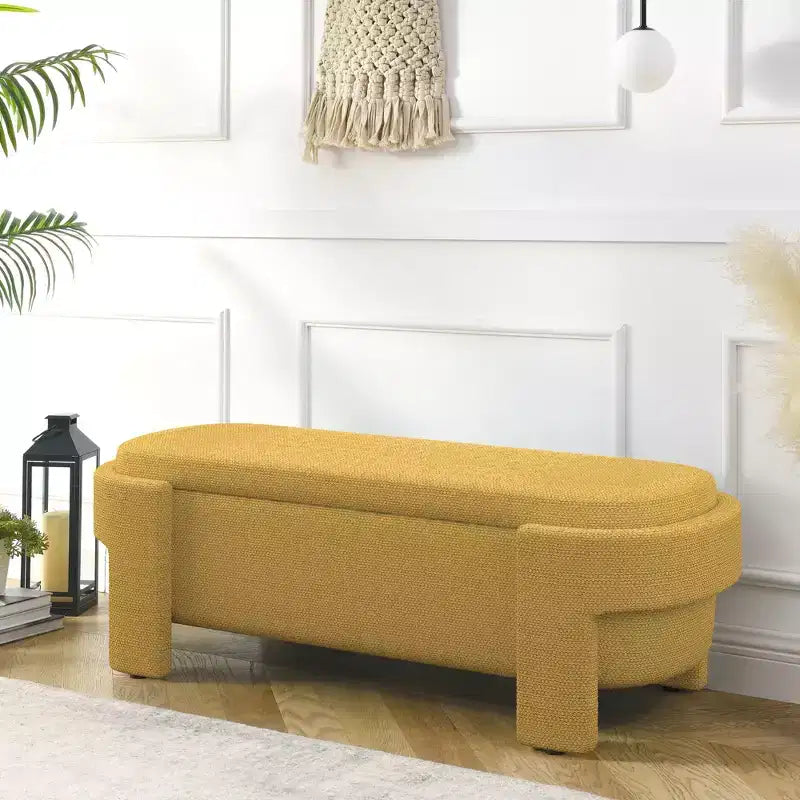 Banc de rangement capitonné en lin avec grand compartiment caché, siège confortable en mousse pour chambre à coucher, salon