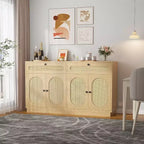 60'' Rattan Sideboard Buffet Cabinet with 2 Drawers & 4 Rattan Doors and Adjustable Shelves & Storage