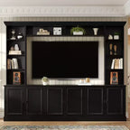 Meuble TV mural avec bibliothèque pour téléviseur 70", console multimédia avec pont, meuble TV avec étagère réglable