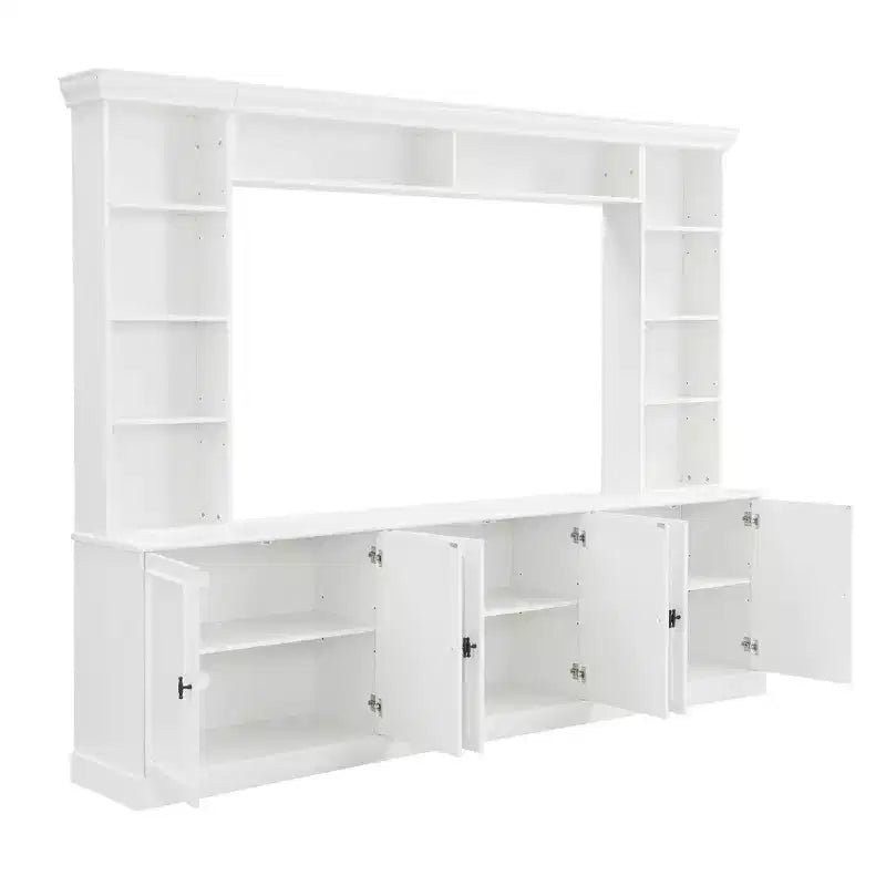 Meuble TV mural avec bibliothèque pour téléviseur 70", console multimédia avec pont, meuble TV avec étagère réglable