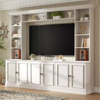 Meuble TV mural avec bibliothèque pour téléviseur 70", console multimédia avec pont, meuble TV avec étagère réglable