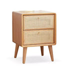 Table de chevet en chêne massif pur avec 2 tiroirs, armoire de chevet en bois avec façades de tiroirs en rotin, table de chevet minimaliste - Panipeachy