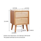Table de chevet en chêne massif pur avec 2 tiroirs, armoire de chevet en bois avec façades de tiroirs en rotin, table de chevet minimaliste - Panipeachy