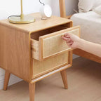 Table de chevet en chêne massif pur avec 2 tiroirs, armoire de chevet en bois avec façades de tiroirs en rotin, table de chevet minimaliste - Panipeachy