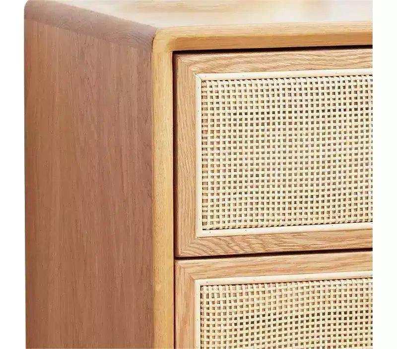 Table de chevet en chêne massif pur avec 2 tiroirs, armoire de chevet en bois avec façades de tiroirs en rotin, table de chevet minimaliste - Panipeachy