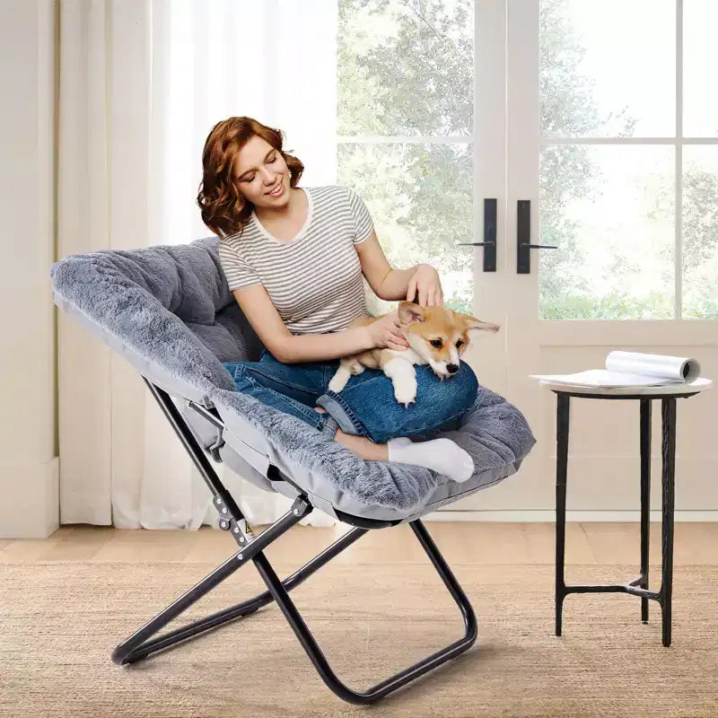 TUYOHW Fauteuils d'appoint pliables en fausse fourrure grande taille, fauteuils de salon rembourrés avec accoudoirs pour le salon, la chambre à coucher