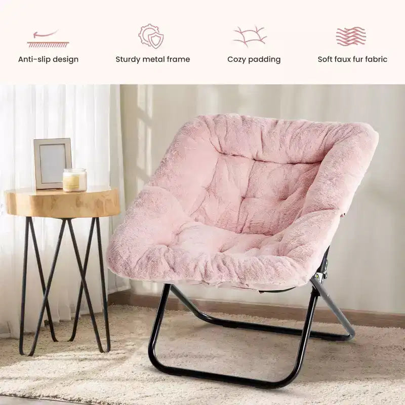 TUYOHW Fauteuils d'appoint pliables en fausse fourrure grande taille, fauteuils de salon rembourrés avec accoudoirs pour le salon, la chambre à coucher