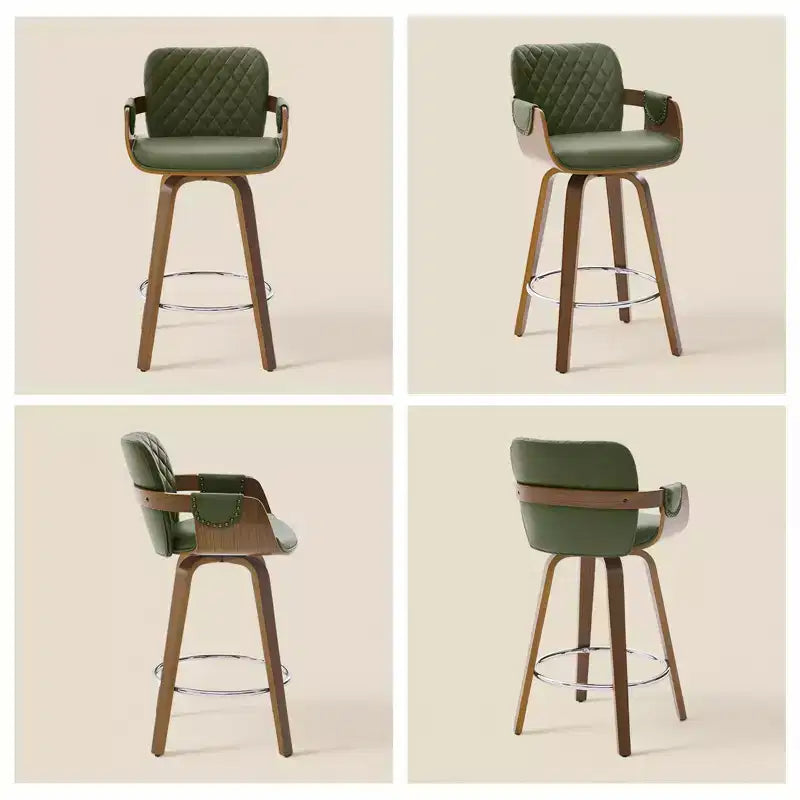 Bekrvio 26 Tabourets de Bar Pivotants à Hauteur de Comptoir, Lot de 1/2/3/4, Rembourrés en Similicuir Moderne avec Dossier et Accoudoirs, Pieds en Bois, Chaises de Bar pour Îlot de Cuisine