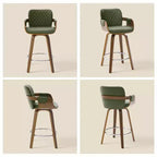 Bekrvio 26 Tabourets de Bar Pivotants à Hauteur de Comptoir, Lot de 1/2/3/4, Rembourrés en Similicuir Moderne avec Dossier et Accoudoirs, Pieds en Bois, Chaises de Bar pour Îlot de Cuisine