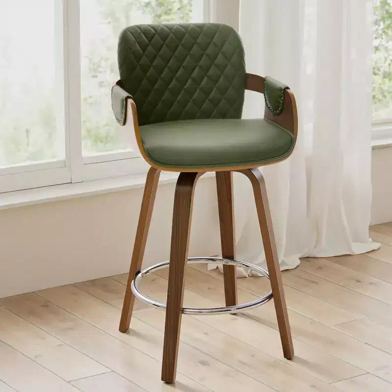 Bekrvio 26 Tabourets de Bar Pivotants à Hauteur de Comptoir, Lot de 1/2/3/4, Rembourrés en Similicuir Moderne avec Dossier et Accoudoirs, Pieds en Bois, Chaises de Bar pour Îlot de Cuisine