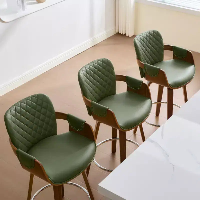 Bekrvio 26 Tabourets de Bar Pivotants à Hauteur de Comptoir, Lot de 1/2/3/4, Rembourrés en Similicuir Moderne avec Dossier et Accoudoirs, Pieds en Bois, Chaises de Bar pour Îlot de Cuisine