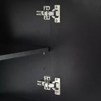 Meuble TV avec portes vitrées pour téléviseur de 78", console multimédia en bois avec portes de placard cintrées, centre de divertissement avec étagères réglables