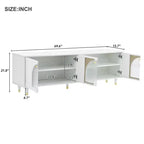 Meuble TV avec portes vitrées pour téléviseur de 78", console multimédia en bois avec portes de placard cintrées, centre de divertissement avec étagères réglables