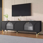 TV Stand with Glass Doors for 78 TV, Wood Media Console with Arched Cabinet Doors, Entertainment Center with Adjustable Shelves