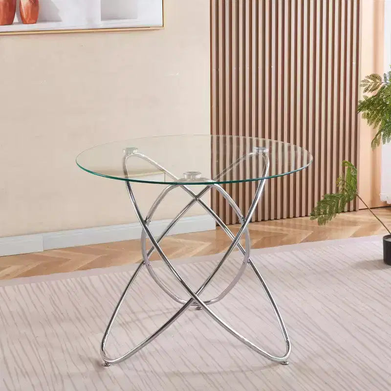 Table d'appoint de canapé avec pied en métal et verre trempé, table de cuisine moderne peu encombrante pour salon, bureau, balcon