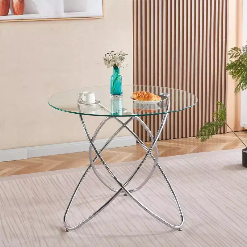 Table d'appoint de canapé avec pied en métal et verre trempé, table de cuisine moderne peu encombrante pour salon, bureau, balcon