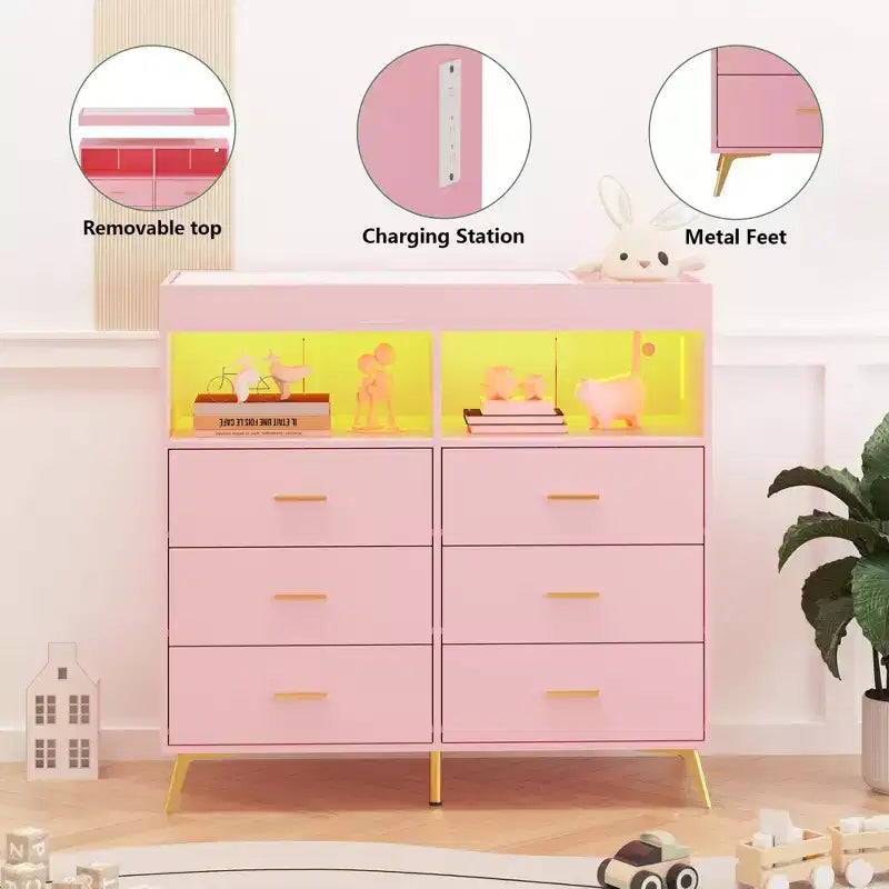Commode à langer pour bébé avec tiroirs, avec prise de courant et station à langer, organisateur de chambre d'enfant pour nouveau-nés et nourrissons