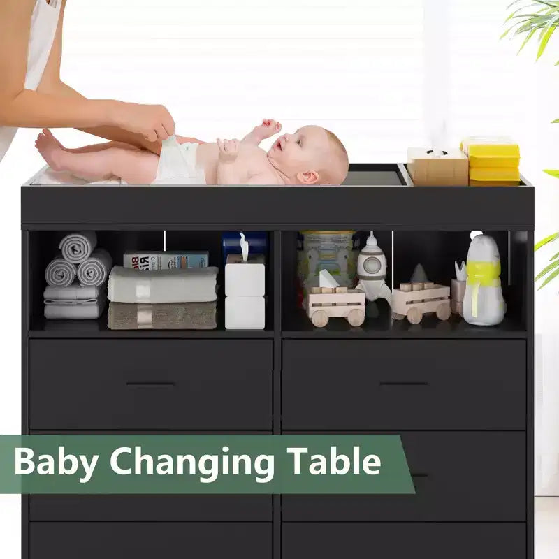 Commode à langer pour bébé avec tiroirs, avec prise de courant et station à langer, organisateur de chambre d'enfant pour nouveau-nés et nourrissons