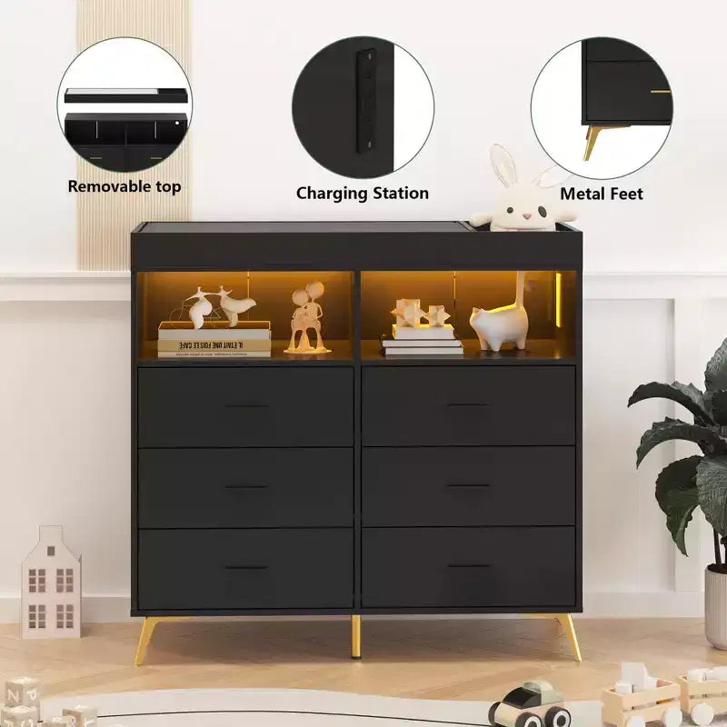 Commode à langer pour bébé avec tiroirs, avec prise de courant et station à langer, organisateur de chambre d'enfant pour nouveau-nés et nourrissons