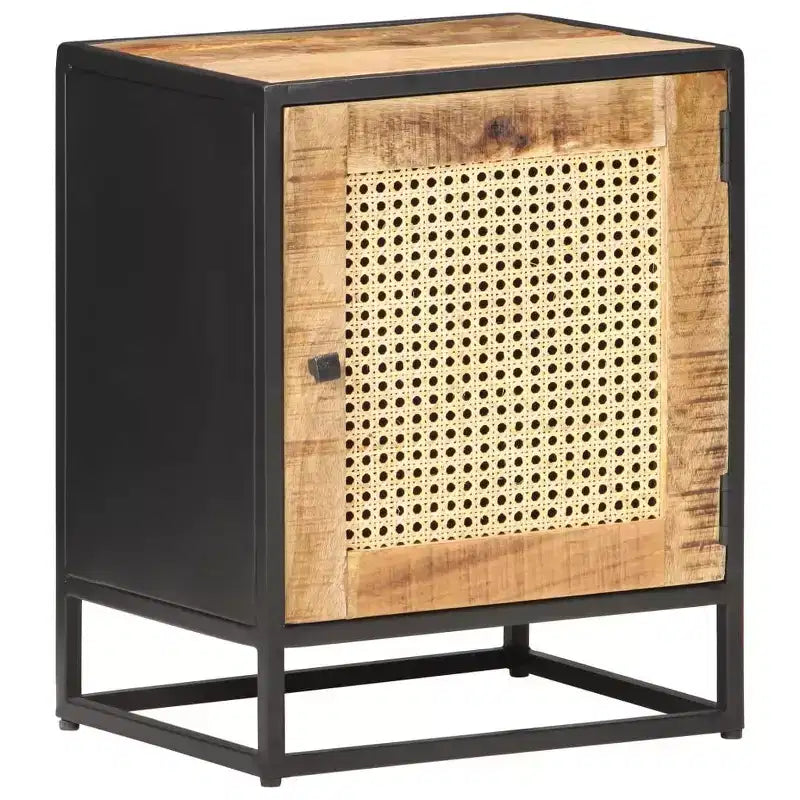 vidaXL Table de chevet 40x30x50 cm Bois de manguier brut et rotin naturel