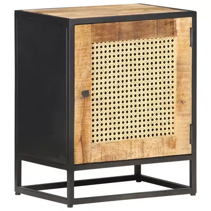 vidaXL Table de chevet 40x30x50 cm Bois de manguier brut et rotin naturel