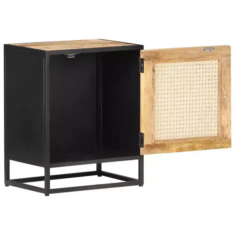 vidaXL Table de chevet 40x30x50 cm Bois de manguier brut et rotin naturel