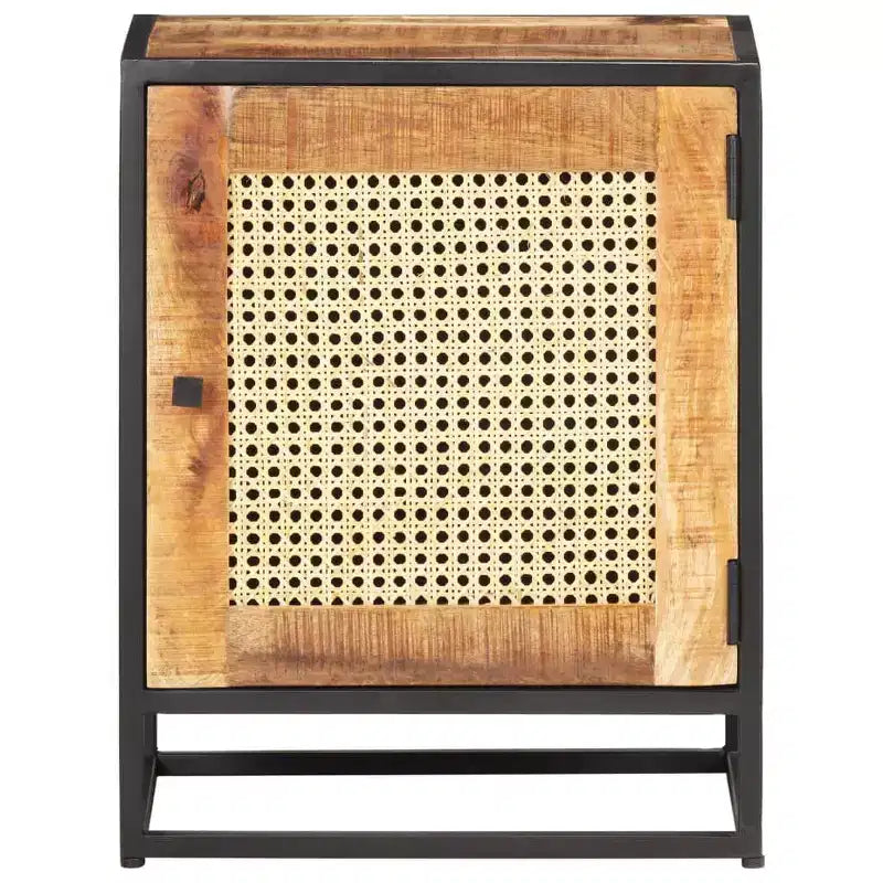 vidaXL Table de chevet 40x30x50 cm Bois de manguier brut et rotin naturel