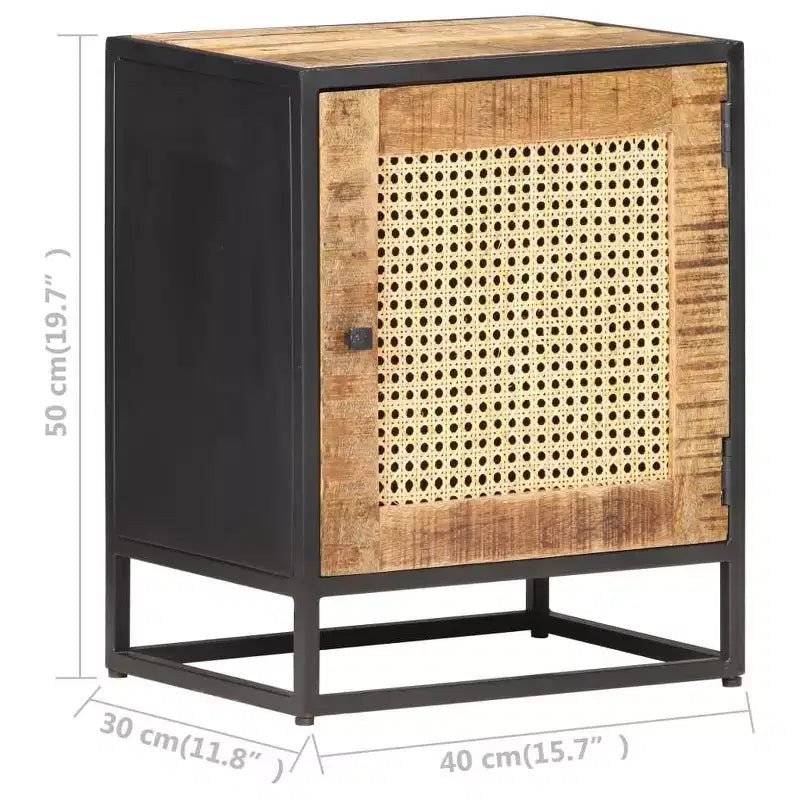 vidaXL Table de chevet 40x30x50 cm Bois de manguier brut et rotin naturel