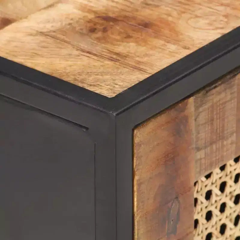vidaXL Table de chevet 40x30x50 cm Bois de manguier brut et rotin naturel