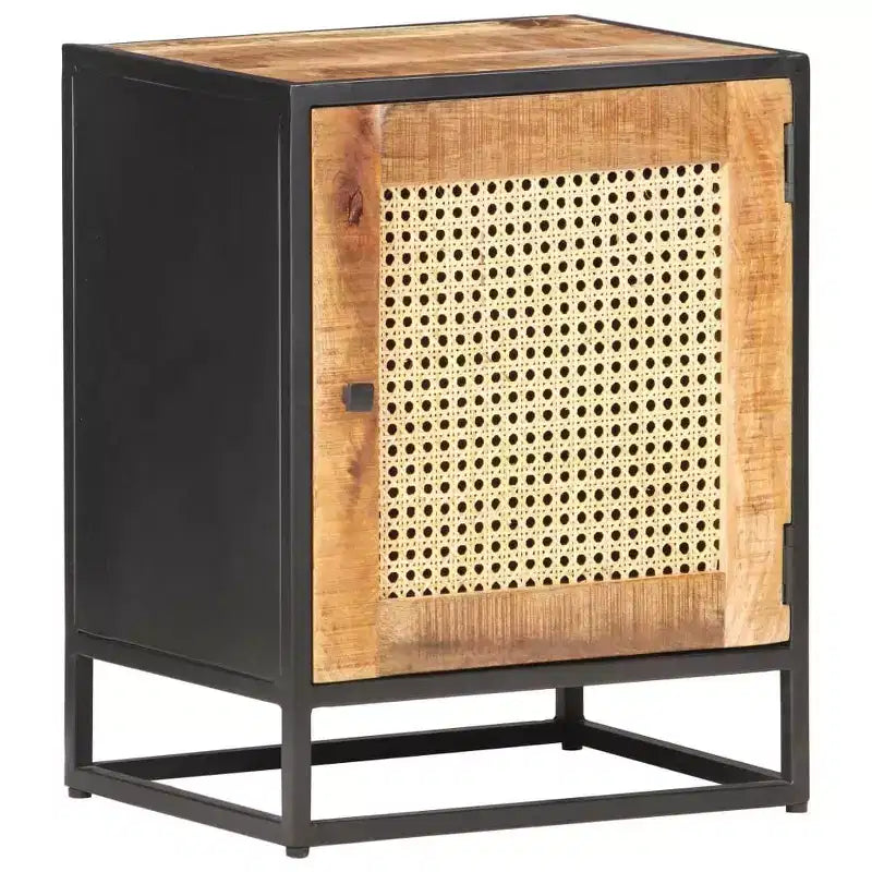 vidaXL Table de chevet 40x30x50 cm Bois de manguier brut et rotin naturel