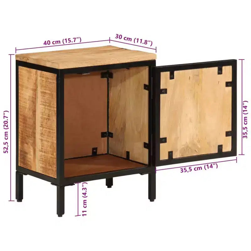 vidaXL Armoire de chevet 40x30x52,5 cm Bois de manguier massif brut
