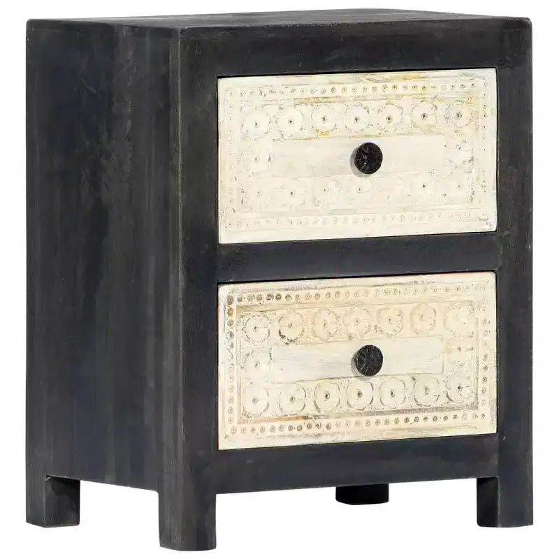 vidaXL Table de chevet sculptée à la main Gris 40x30x50 cm Bois de manguier massif