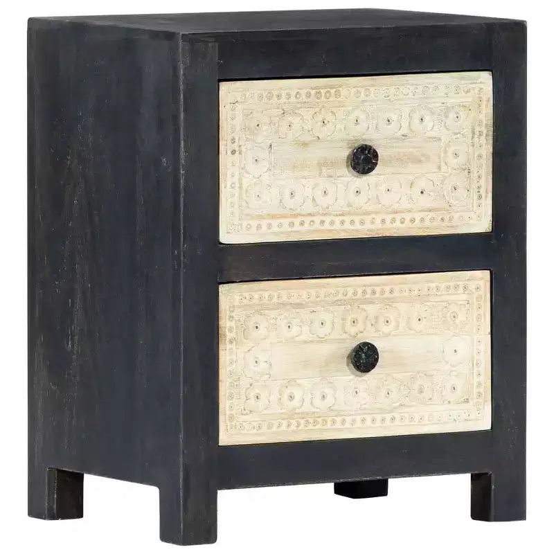 vidaXL Table de chevet sculptée à la main Gris 40x30x50 cm Bois de manguier massif