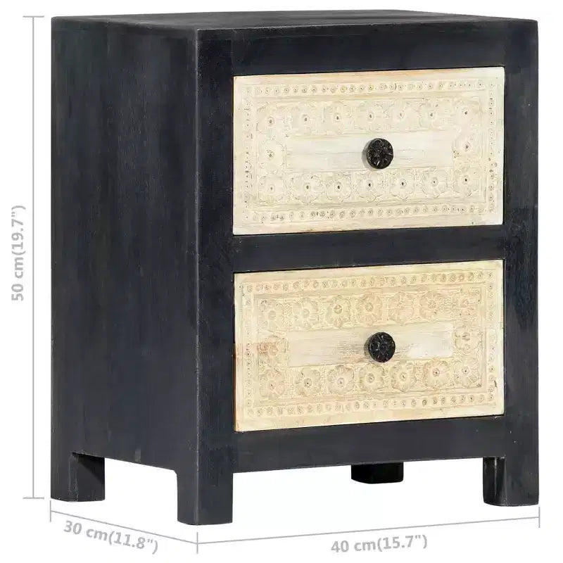 vidaXL Table de chevet sculptée à la main Gris 40x30x50 cm Bois de manguier massif