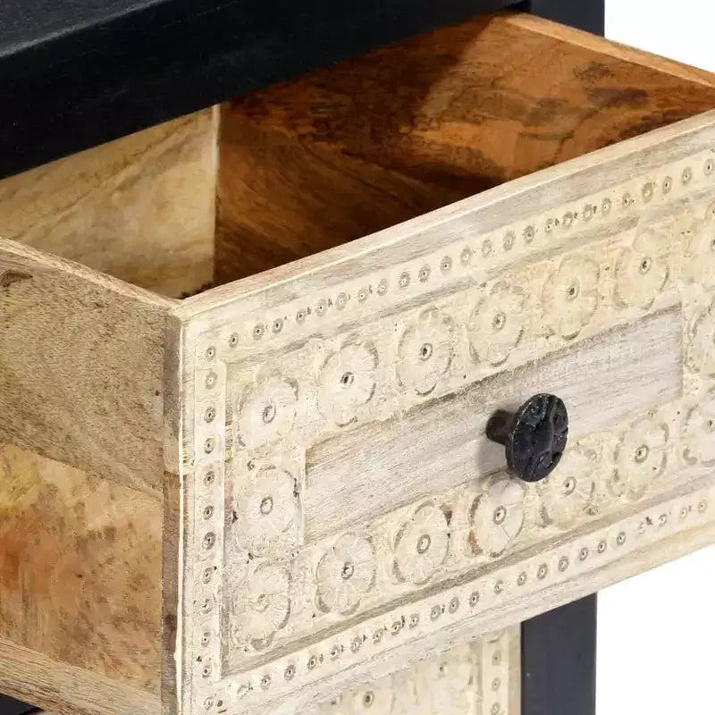 vidaXL Table de chevet sculptée à la main Gris 40x30x50 cm Bois de manguier massif
