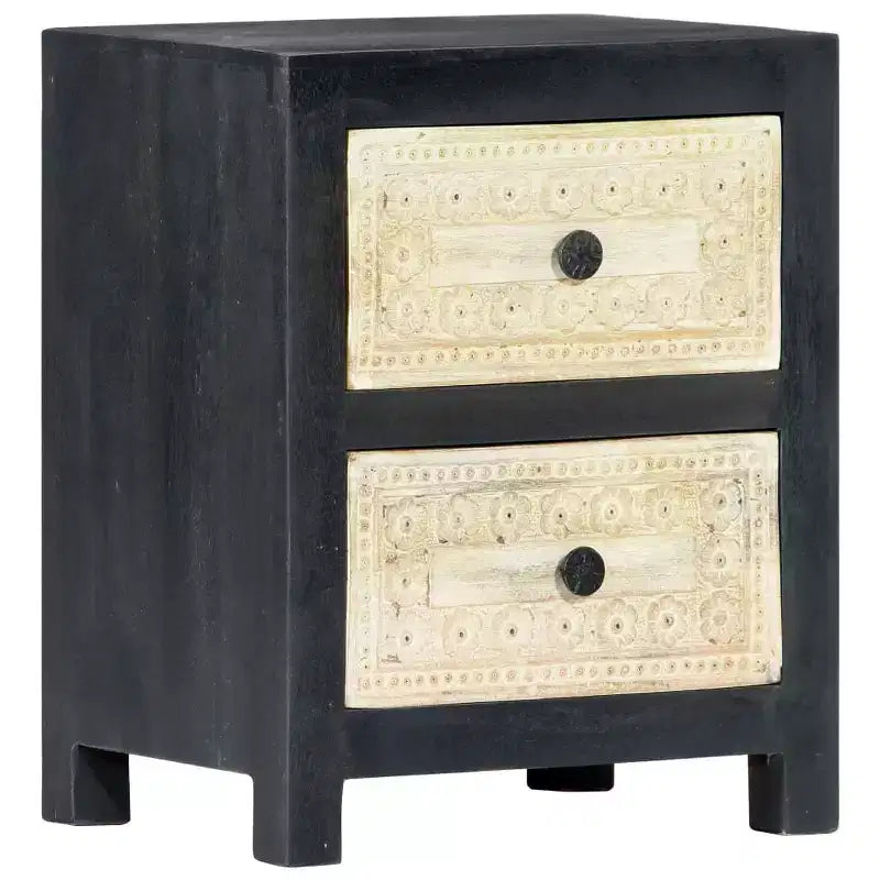 vidaXL Table de chevet sculptée à la main Gris 40x30x50 cm Bois de manguier massif