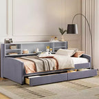 Lit de repos jumeau Bellemave avec 2 tiroirs de rangement et rangement latéral, lit jumeau rembourré en velours pour enfants et tout-petits