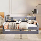 Lit de repos jumeau Bellemave avec 2 tiroirs de rangement et rangement latéral, lit jumeau rembourré en velours pour enfants et tout-petits