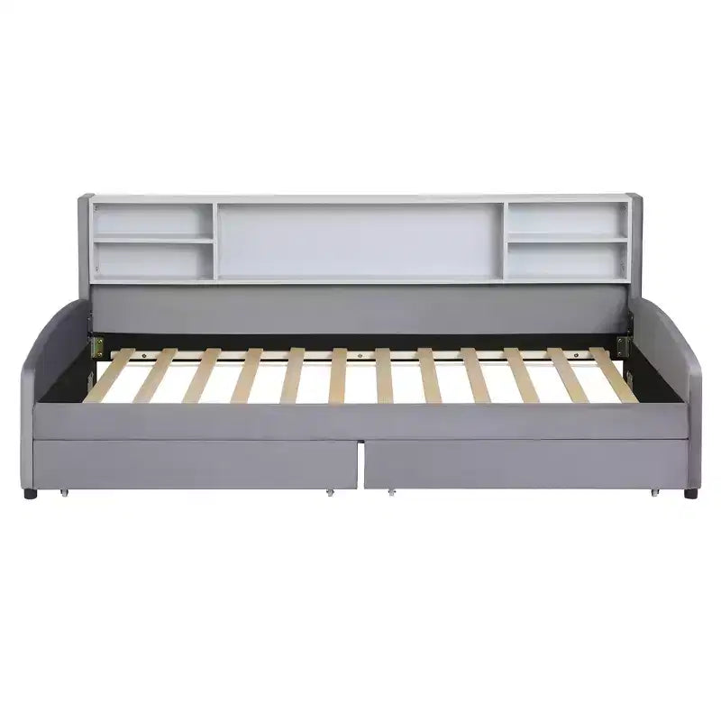 Lit de repos jumeau Bellemave avec 2 tiroirs de rangement et rangement latéral, lit jumeau rembourré en velours pour enfants et tout-petits