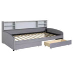 Lit de repos jumeau Bellemave avec 2 tiroirs de rangement et rangement latéral, lit jumeau rembourré en velours pour enfants et tout-petits
